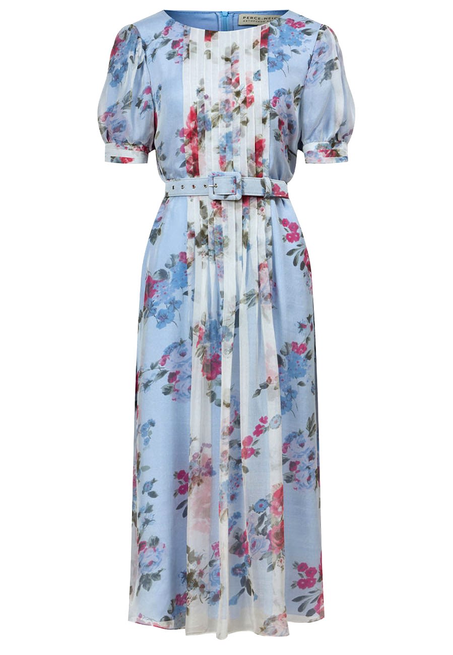 Платье со складками голубое