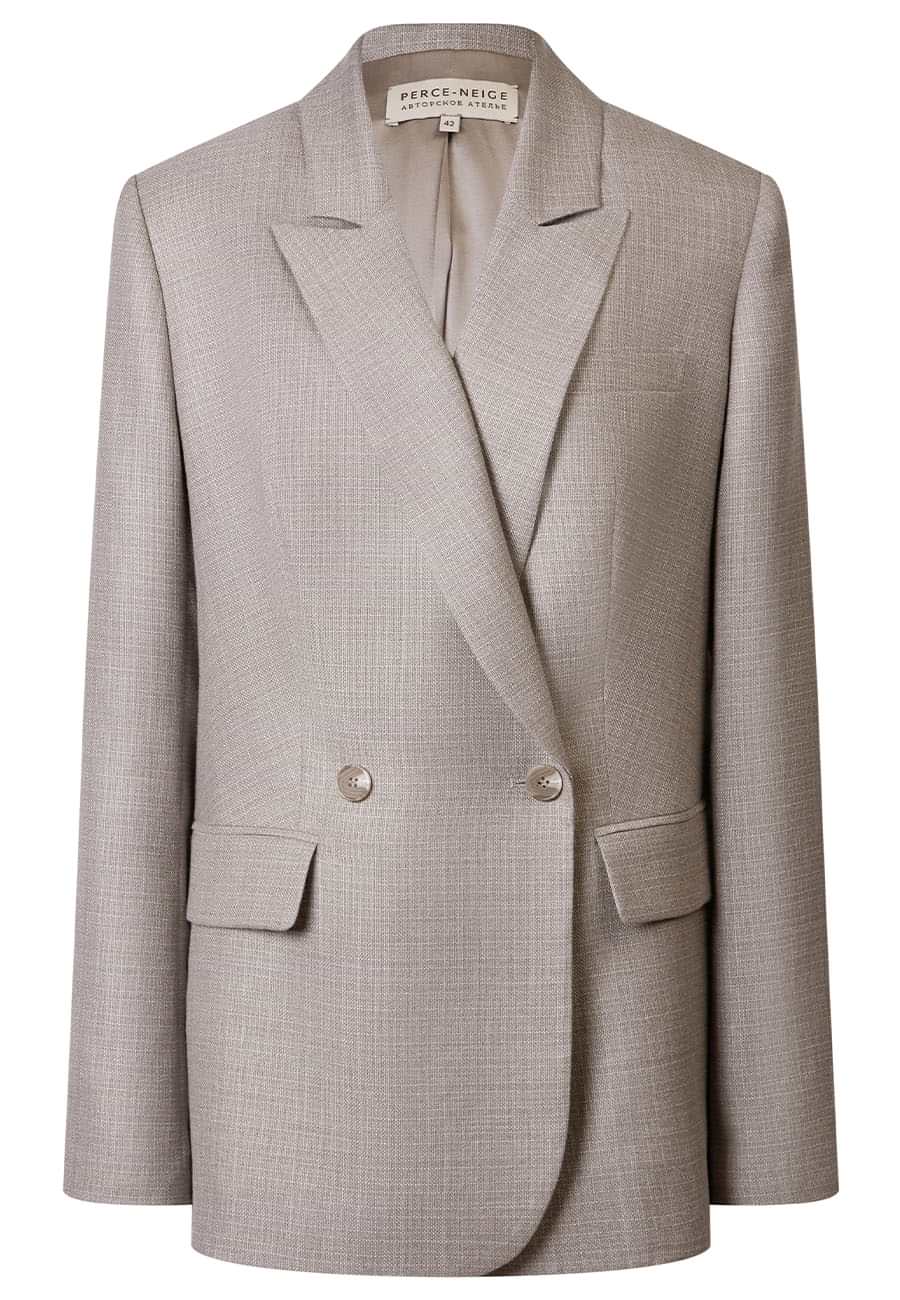 Жакет двубортный бежево-серый