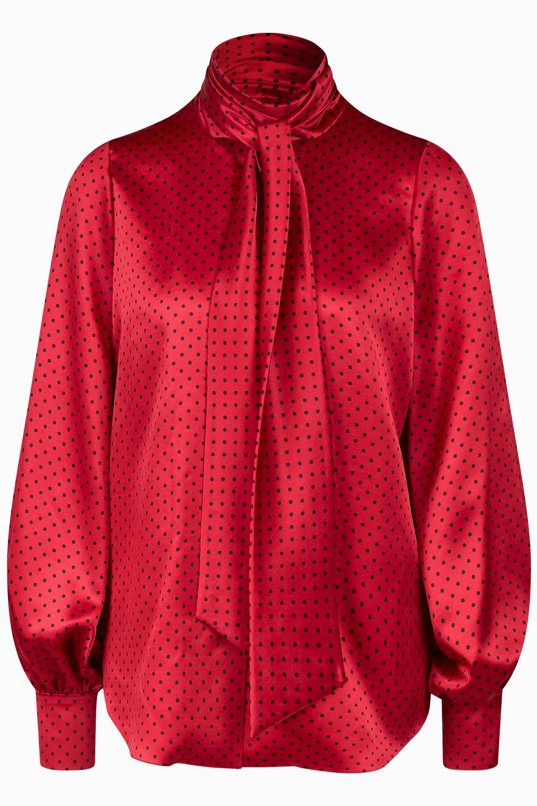 Блузка с бантом малиновая