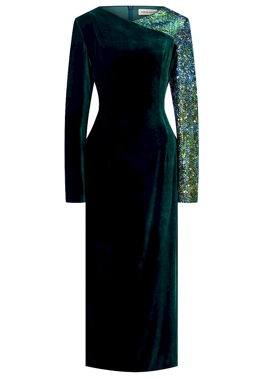 Платье вечернее зеленый бархат с паетками