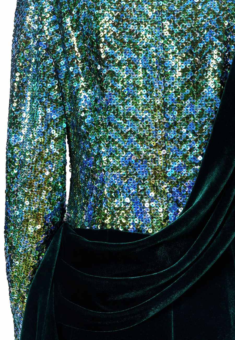 Платье вечернее зеленый бархат с паетками