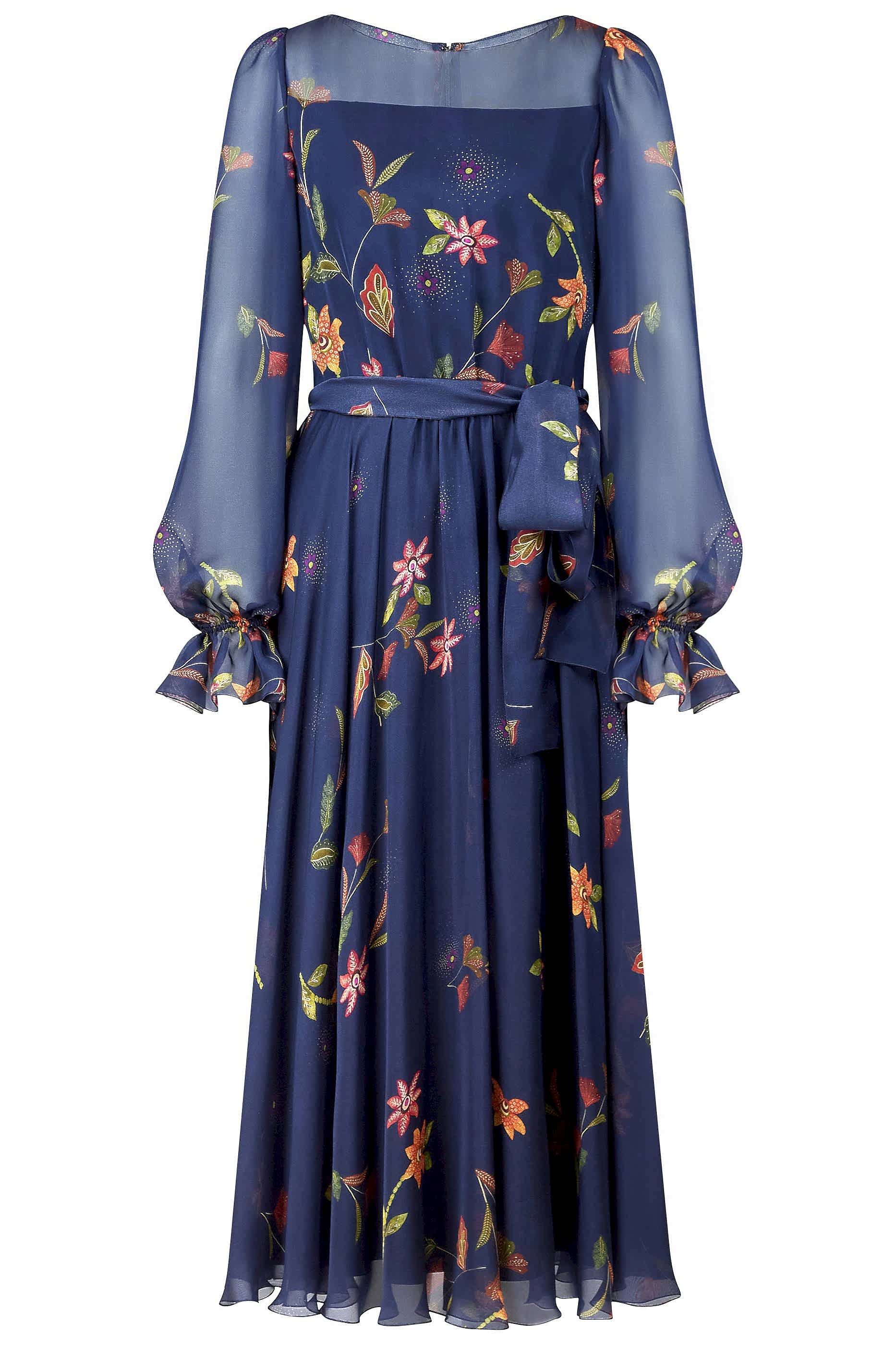 Платье из шифона синее