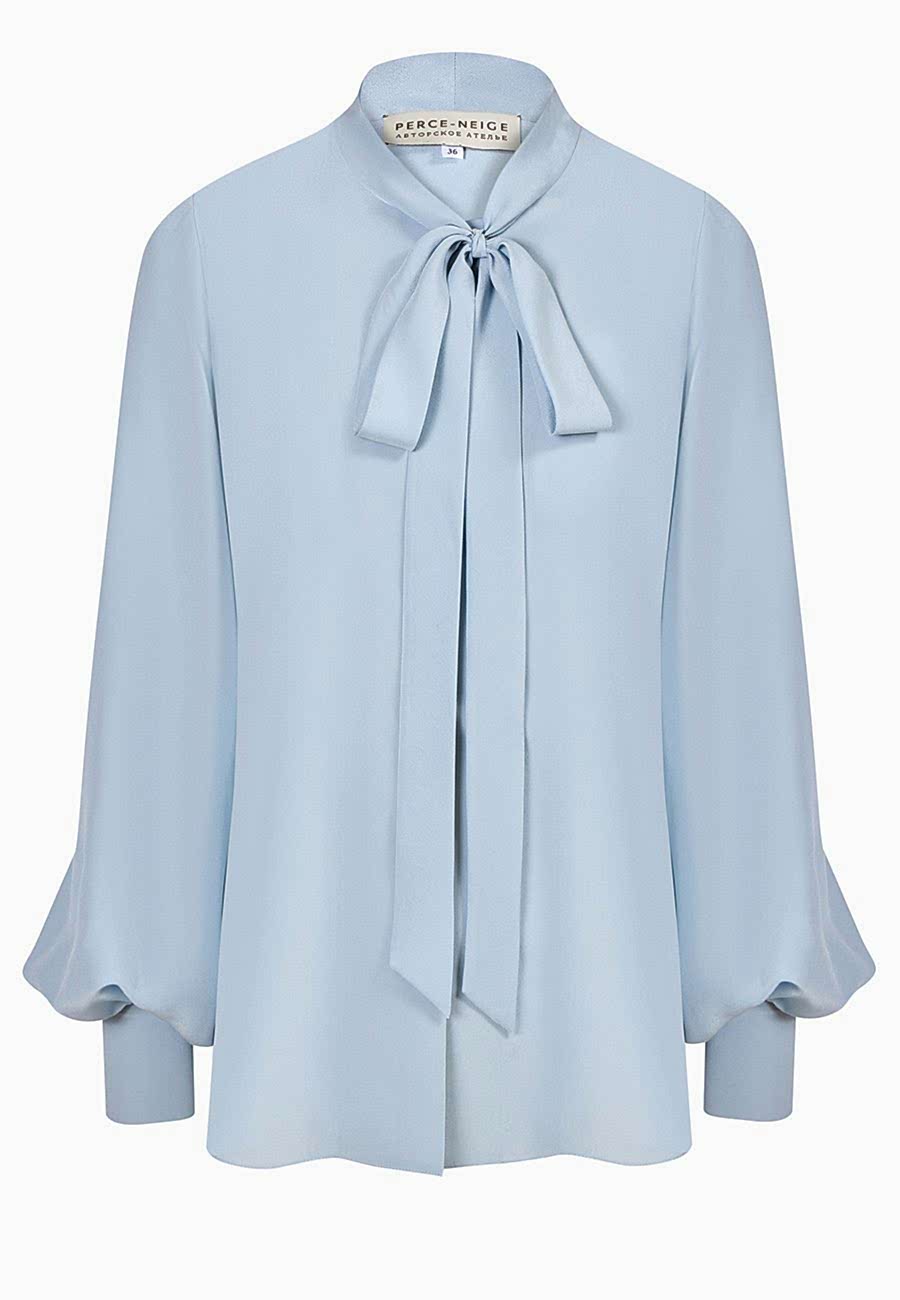 Блузка с бантом светло-голубая