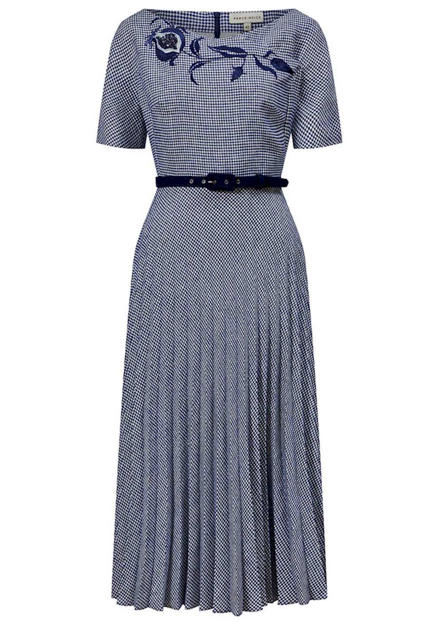 Платье с юбкой гофре синий