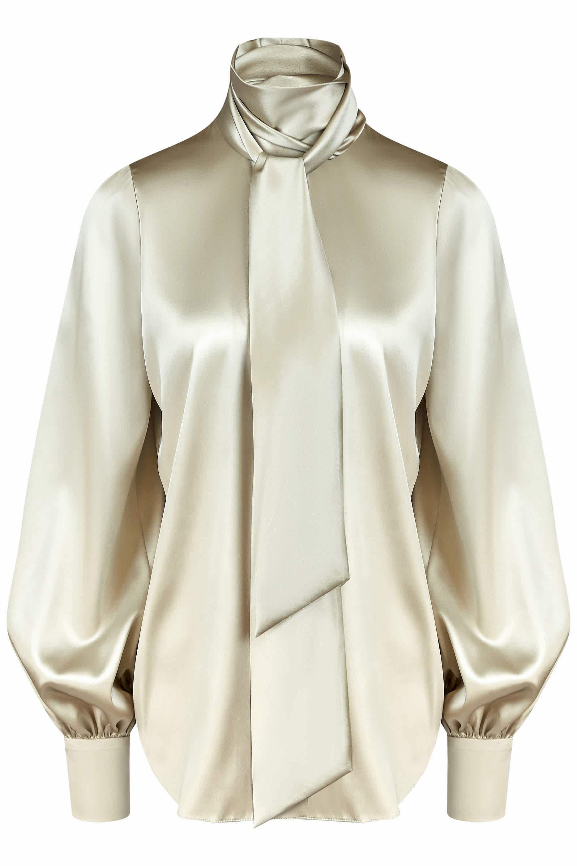 Блузка с бантом бежевая